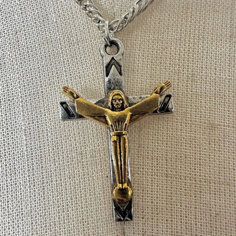 Silver gold tone cross pendant necklace